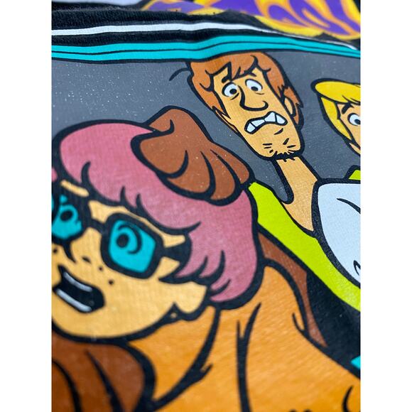 Vintage 90s Mens Medium Faded Spell Out Scooby Doo Cartoon T-Shirt Black Cotton - Picture 7 of 10